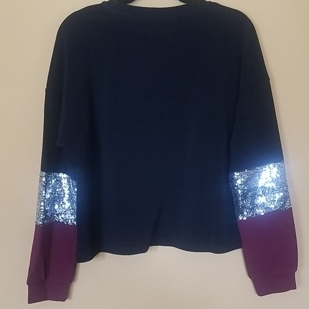 Sequin Panel Colorblock Pullover -M - image 2